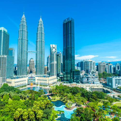 Beautiful architecture building exterior in Kuala Lumpur city in Malaysia for travel