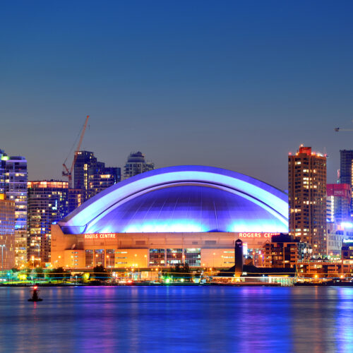 TORONTO, CANADA - JULY 2: Rogers Center closeup on July 2, 2012 in Toronto. It was Opened in 1989 as the home of Toronto Blue Jays and is the first to have retractable motorized roof.